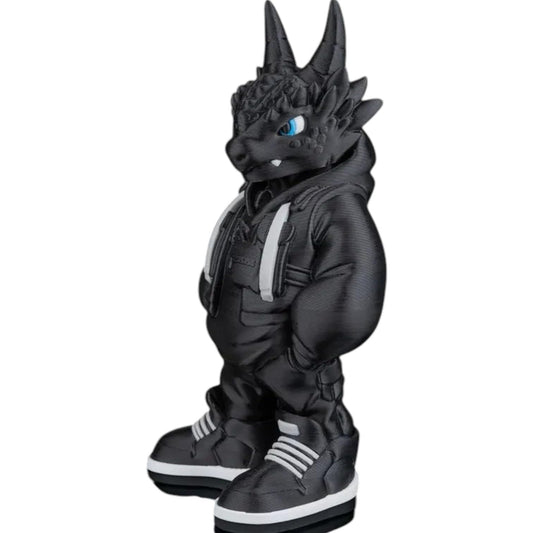 Krantoinel “Antoine” Urban Dragon Figurine – 3D Printed Monochrome Horned Creature in Streetwear & Sneakers – Designer Collectible for Teens & Adults – 3D Printed in Canada