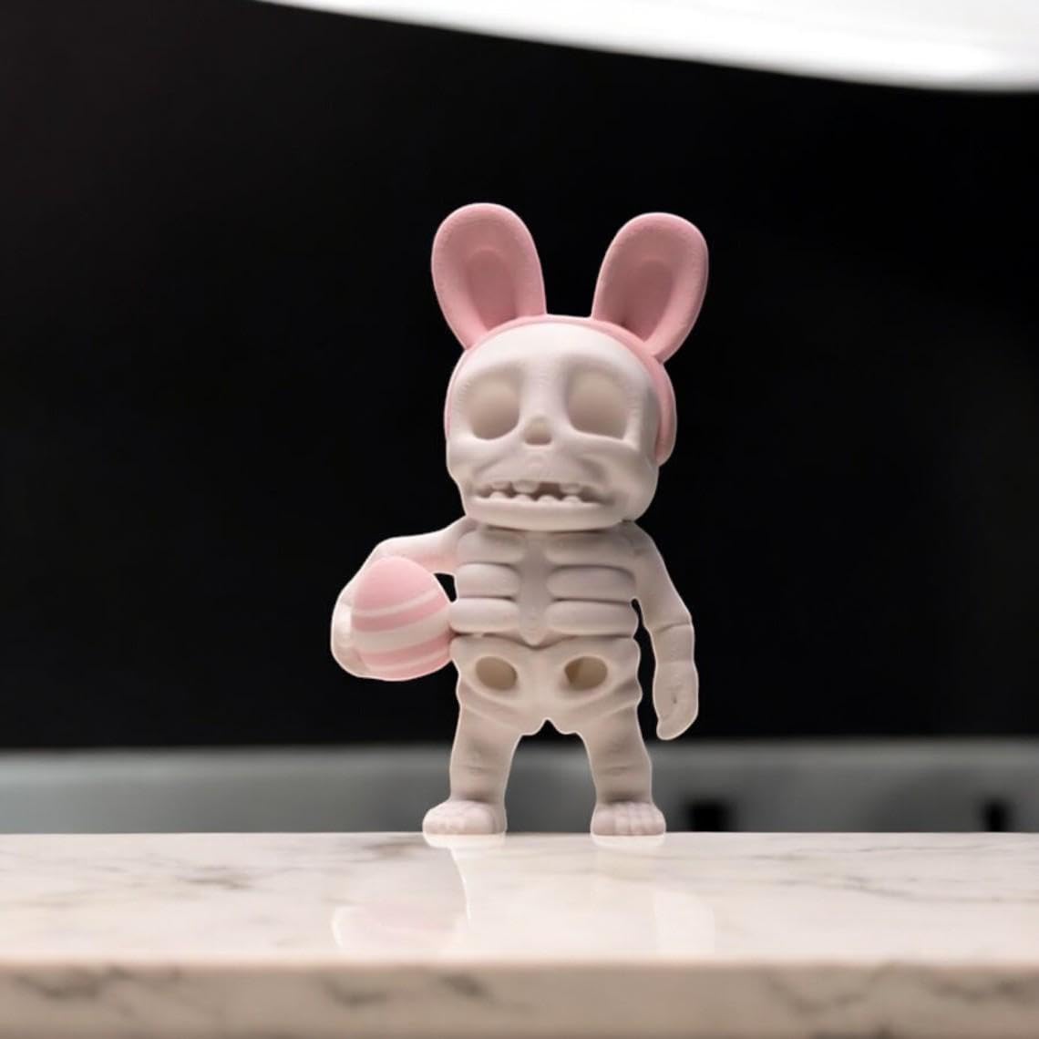 Tiny Easter Skeleton Figurines – Set of 5 Cute Creepy Bunnies with Skulls & Eggs – Pastel Goth Kawaii Décor for Spring – 3D Printed in Canada