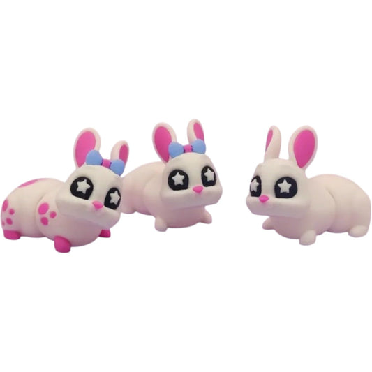 Adorable Articulated Bunny with Starry Eyes – Poseable Rabbit Figurine for Desk or Shelf Display – 3D Printed in Canada