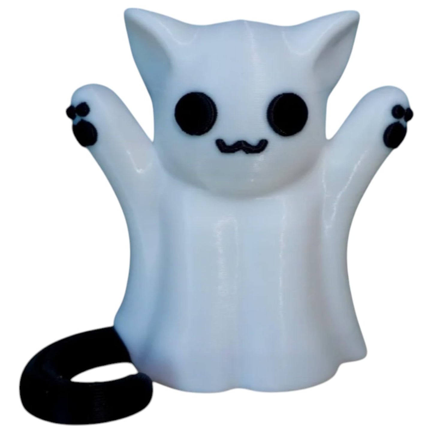 Ghost Cat Figurine – Cute Halloween Decor with Raised Paws & Curled Tail – Kawaii Spooky Decoration – 3D Printed in Canada
