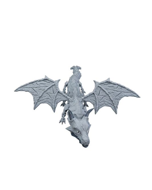The Lithic Titan Stone Dragon Figurine – Articulated Fidget Sculpture with Rock-Textured Wings and Tail – Fantasy Desk Decor – 3D Printed in Canada