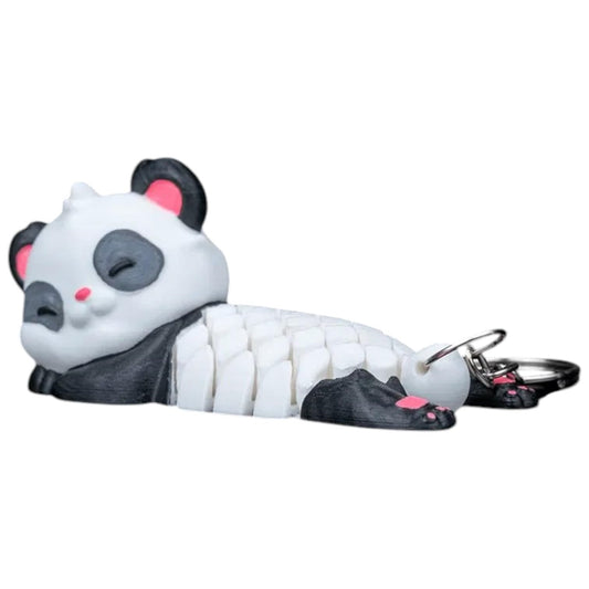 Amanda the Panda Fidget Keychain – Flexible Articulated Mesh Panda Figurine for Stress Relief & Bag Charm – Cute 3D Printed Animal Accessory – 3D Printed in Canada