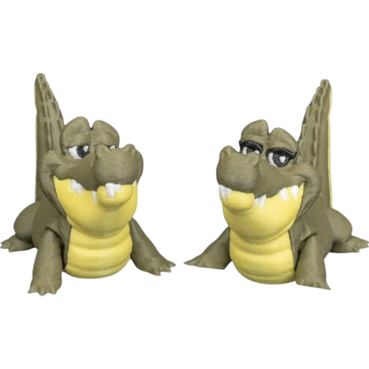 Adorable Crocodile Figurine Pair – Cute Sitting Alligator Statues with Goofy Faces for Desk, Shelf, or Gift Display – 3D Printed in Canada
