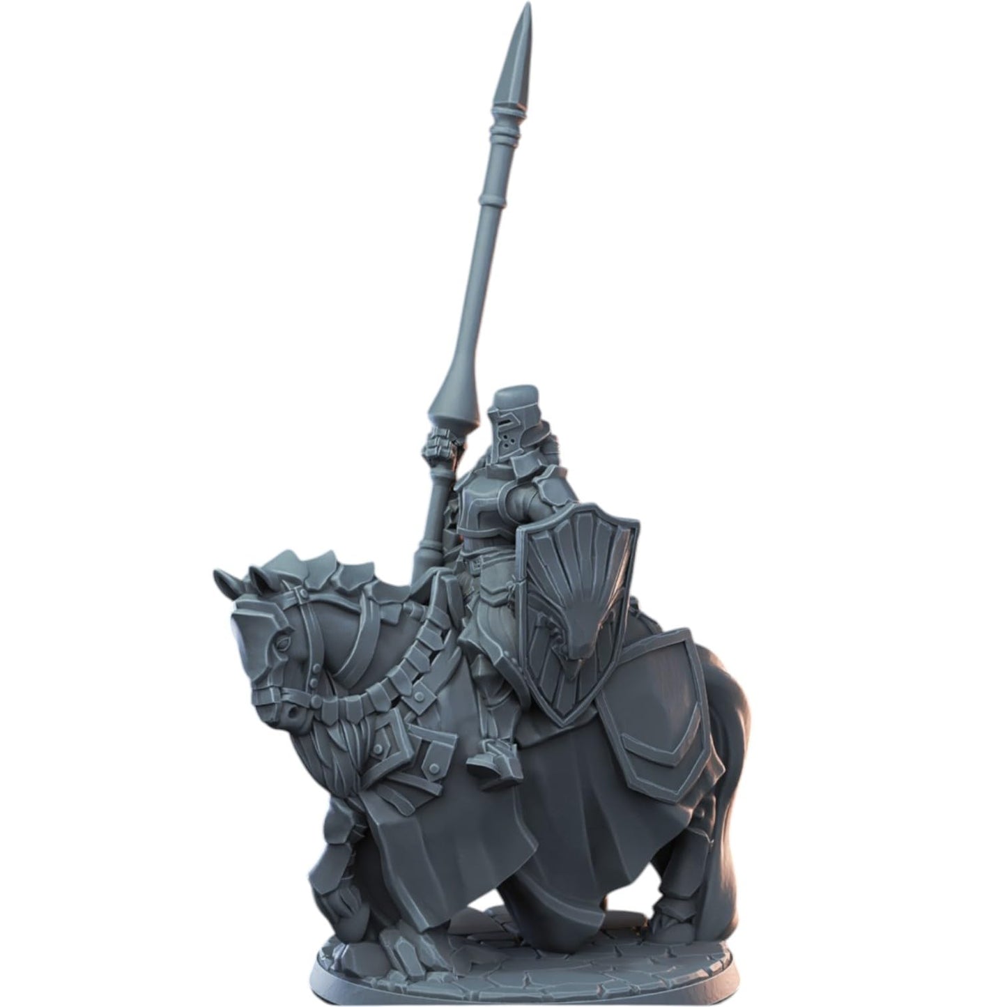 Mounted Female Knight Miniature with Lance & Shield for Tabletop RPG, Wargaming & Display – Armored Cavalry Figure for Painting & Collectors – 3D Printed in Canada