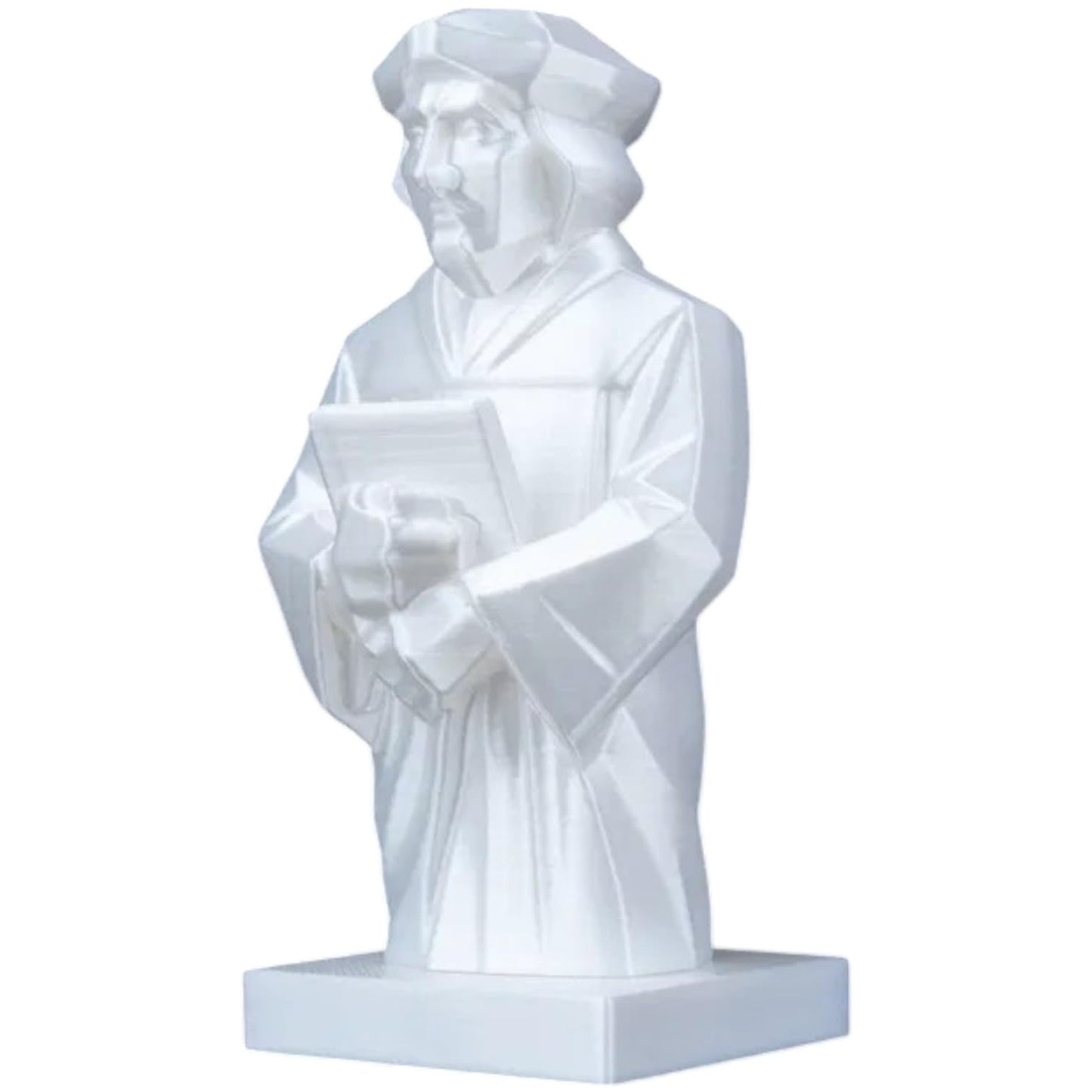 Martin Luther Statue – Minimalist Geometric Sculpture of Reformation Leader Holding Bible – 3D Printed Display for Shelf, Office or Study – 3D Printed in Canada