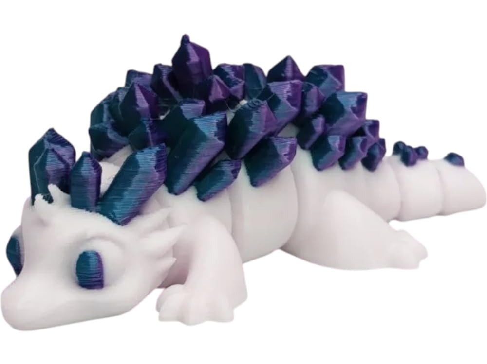 Cute Crystal Dragon Figurine – Fantasy Collectible with Articulated Body & Gemstone-Like Spikes – 3D Printed in Canada