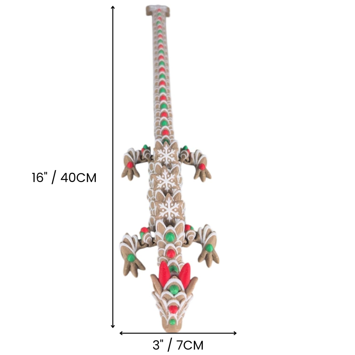 Gingerbread Articulating Dragon – Festive 3D Printed Figurine for Teens and Adults – Holiday Desk Accessory for Stress Relief and Collection – 3D Printed in Canada