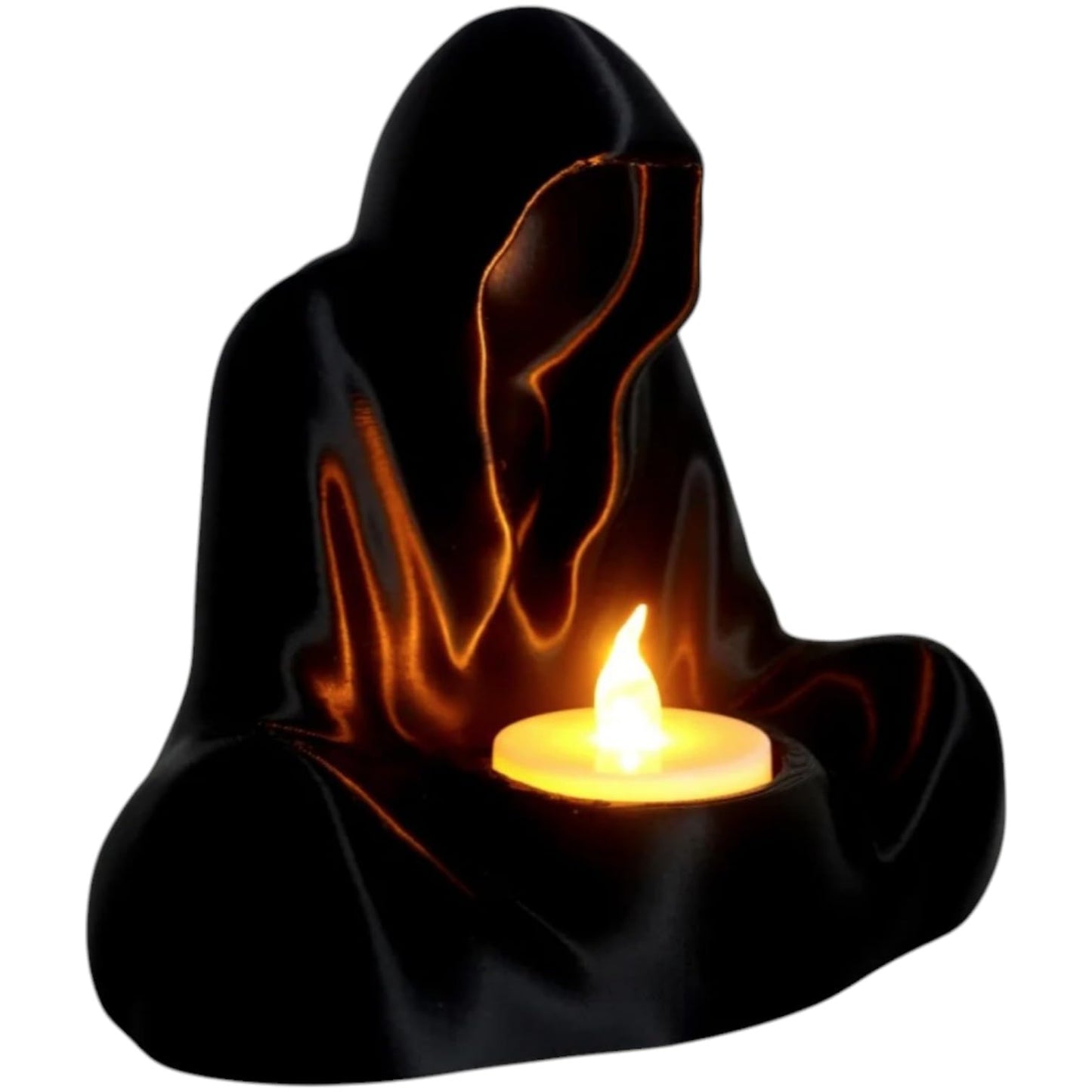 Hooded Figure LED Tea Light Holder – Faceless Cloaked Reaper Style 3D Printed Candle Cover for Spooky Ambiance & Gothic Decor – Battery Candle Not Included – 3D Printed in Canada