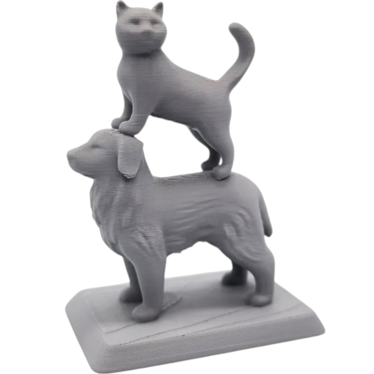 Cat Standing on a Dog Figurine – Whimsical Pet Lovers Décor, 3D Printed Tabletop Sculpture for Cat and Dog Owners – 3D Printed in Canada