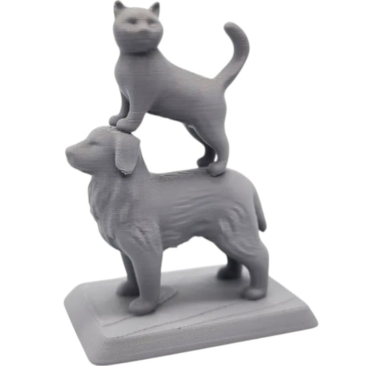Cat Standing on a Dog Figurine – Whimsical Pet Lovers Décor, 3D Printed Tabletop Sculpture for Cat and Dog Owners – 3D Printed in Canada