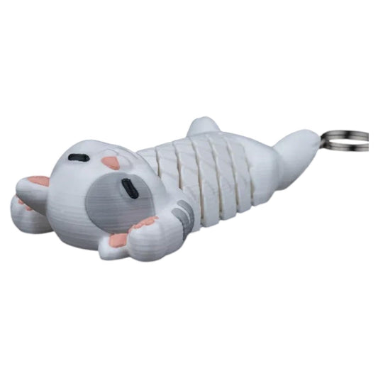 Pat the Cat Fidget Keychain – Flexible Articulated Mesh Cat Figurine for Stress Relief & Fun Bag Charm – Cute 3D Printed Kitty Accessory – 3D Printed in Canada