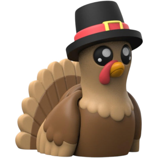 Thanksgiving Turkey Figurine – Cute Pilgrim Turkey Decoration with Articulated Wings – Print-in-Place Holiday Display Piece – 3D Printed in Canada