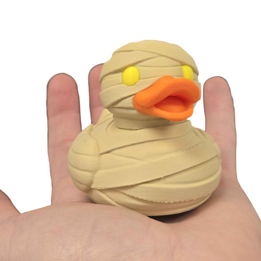 Mummy Duck Figurine – Spooky Rubber Duck Style Display Collectible with Bright Yellow Eyes – 3D Printed in Canada