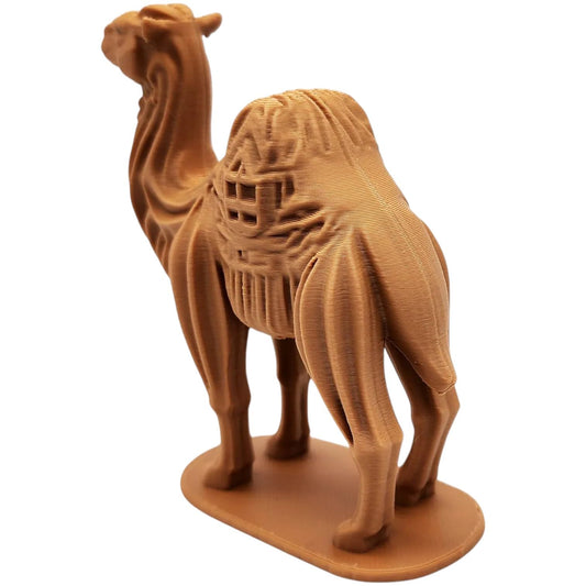 Wooden Camel Sculpture – Middle Eastern Desert Decor Figurine in Wood-Finish PLA – 3D Printed in Canada