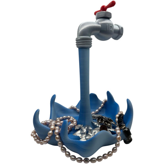 Water Faucet Jewelry Tray – Floating Tap Coin Dish with Splash Bowl for Rings, Keys & Trinkets – Optical Illusion Décor & Organizer – 3D Printed in Canada