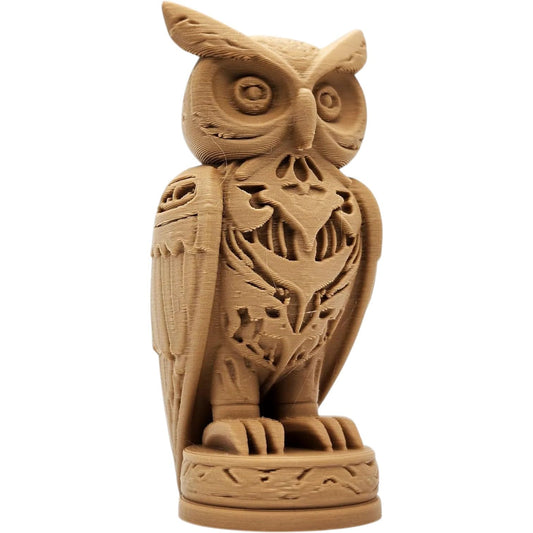 Wood-Carved Owl Totem Statue – Symbolic Decorative Sculpture in Wood PLA – 3D Printed in Canada