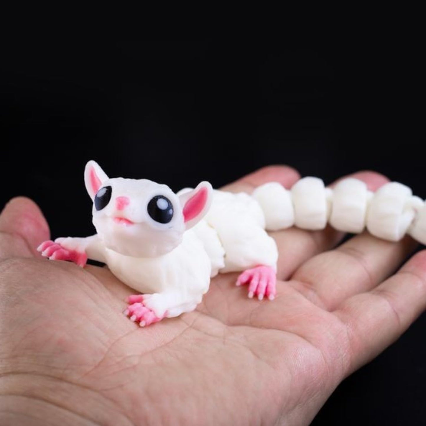 Articulated Sugar Glider Fidget Toy – Poseable White Gliders with Big Eyes – Cute Sensory Desk Pet for Teens & Adults – Flexible Animal Collectible Figure – 3D Printed in Canada
