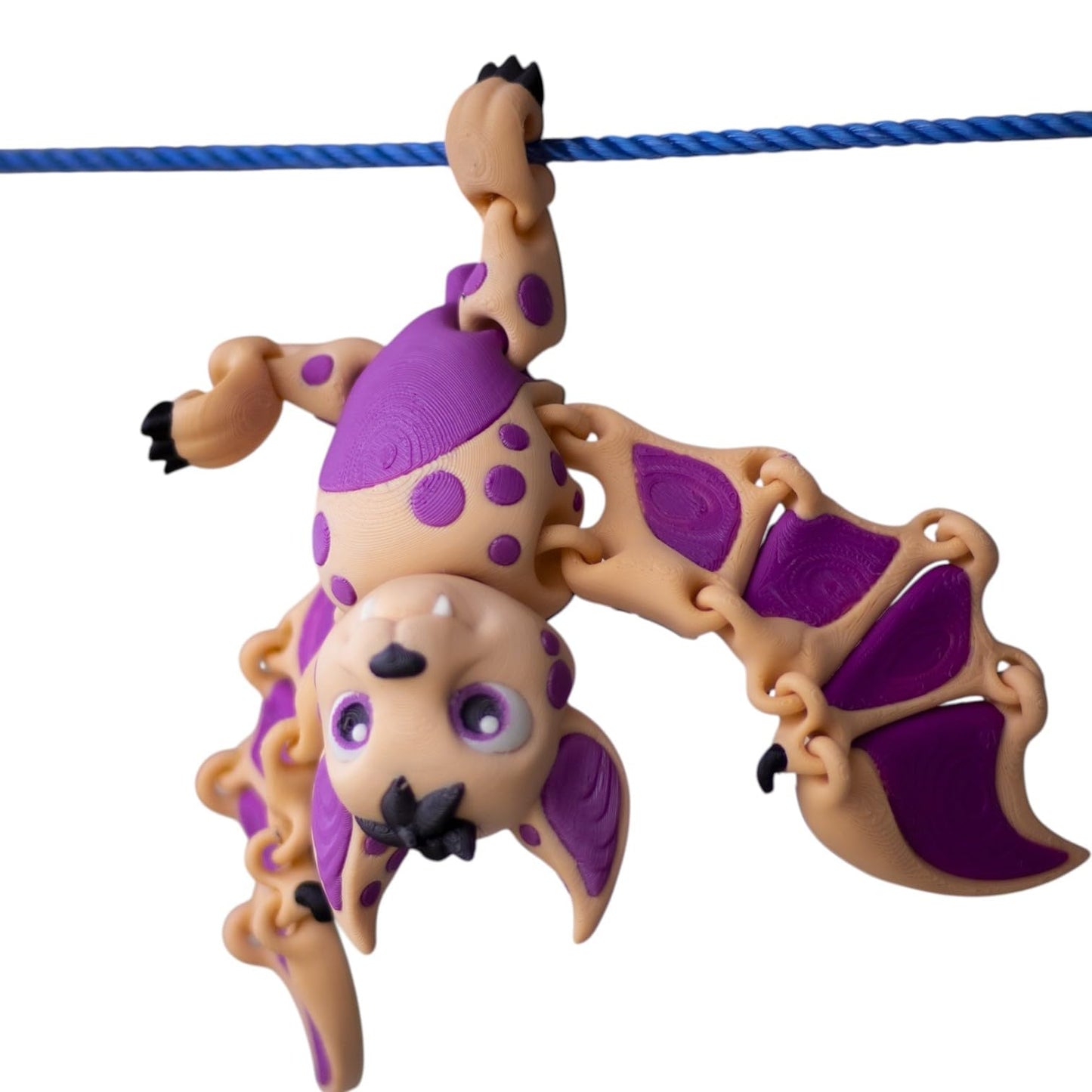 Adorable Articulated Halloween Bat – Poseable Purple & Beige Winged Creature Figurine for Teens & Adults – 3D Printed in Canada