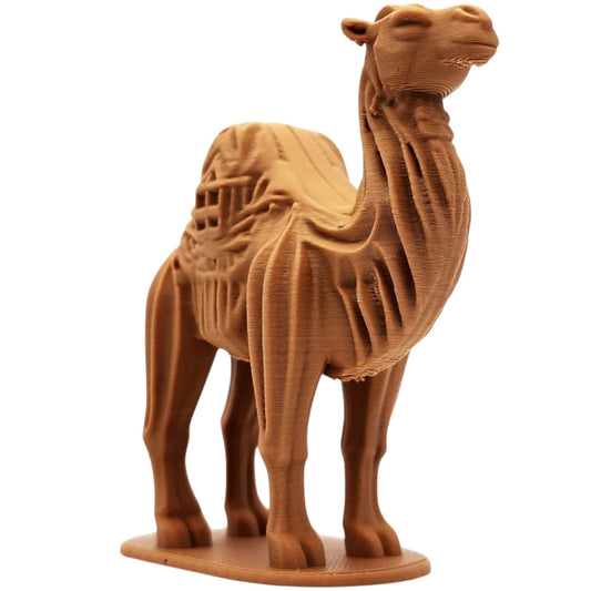 Wooden Camel Sculpture – Middle Eastern Desert Decor Figurine in Wood-Finish PLA – 3D Printed in Canada