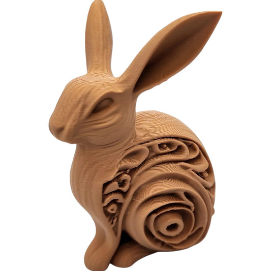 Wood Carved-Style Rabbit Figurine – Artistic 3D Printed Bunny Sculpture for Shelf Display, Nature-Inspired Decor & Collectors – 3D Printed in Canada