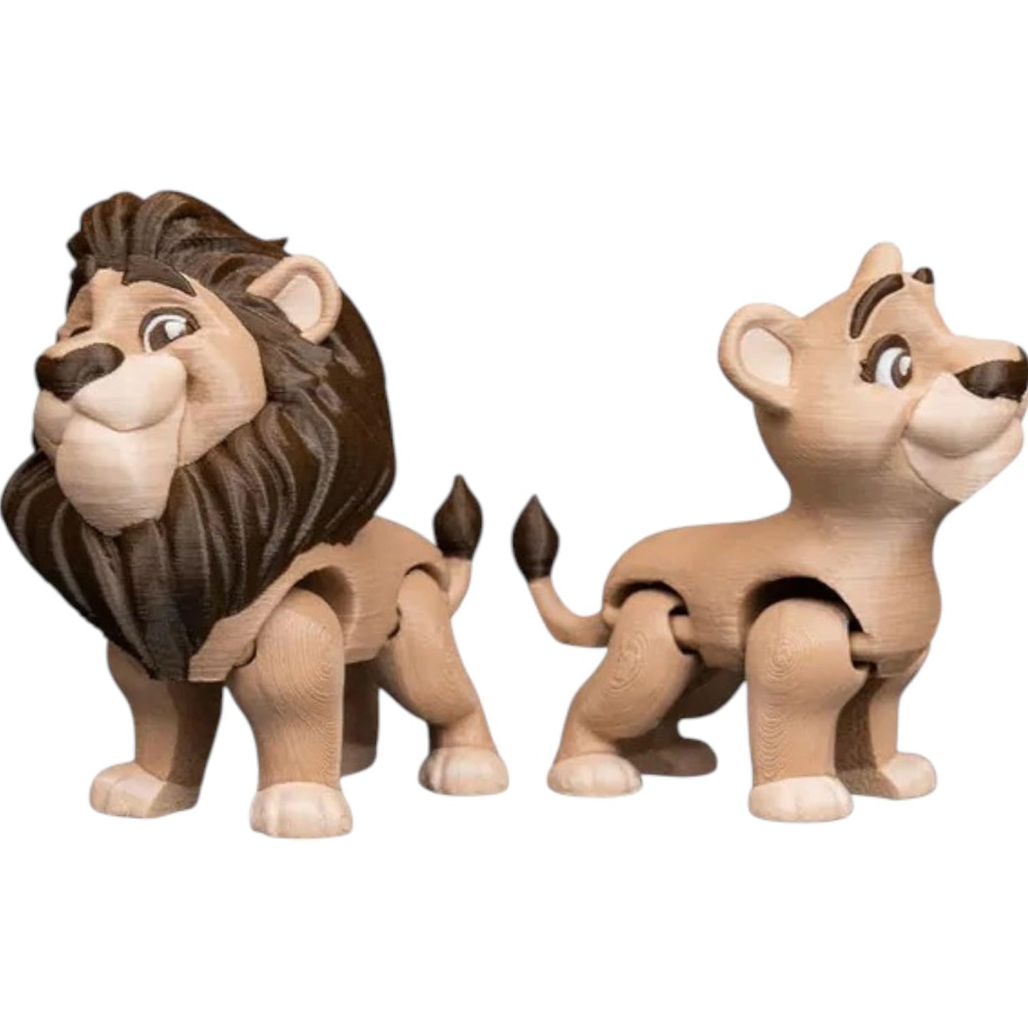 Cartoon Lion Couple Figurines – Articulated Lion and Lioness Collectible Display Models for Desk or Shelf – Fun Animal Gift for Teens & Adults – 3D Printed in Canada
