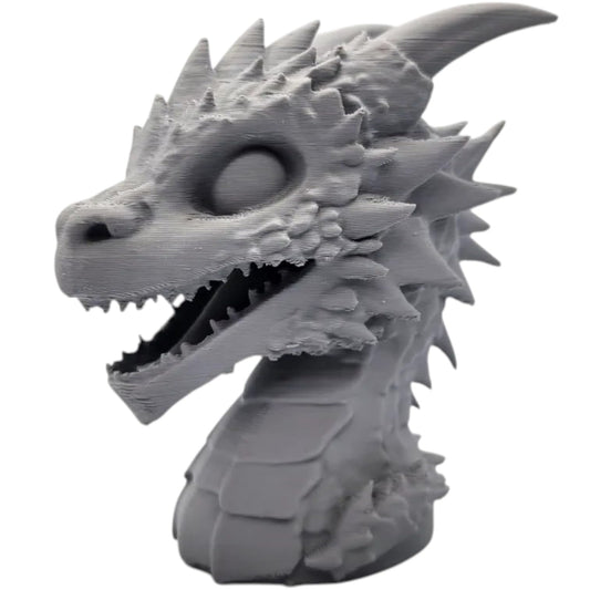 Baby Dragon Bust – Fierce Fantasy Hatchling Sculpture with Scaled Texture & Open-Jaw Pose – Cute Collectible Display – 3D Printed in Canada