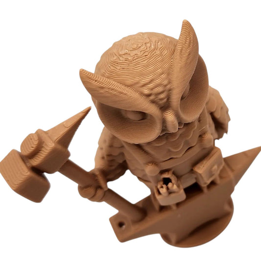 The Blacksmith Owl Figurine – Fantasy Owl on Anvil with Hammer & Apron – Tabletop Miniature for Display or Collection – 3D Printed in Canada