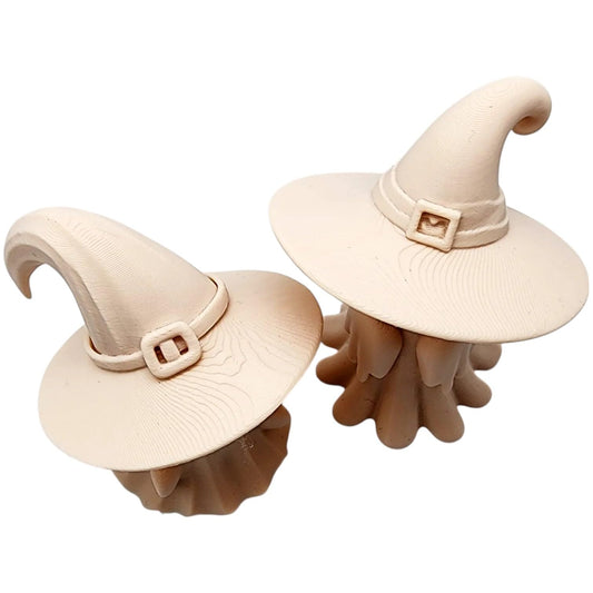 Ghost Witch Figurines (Set of 2) – Cute Halloween Ghosts in Witch Hats for Spooky Decor, Fairy Gardens, or Shelf Displays – 3D Printed in Canada