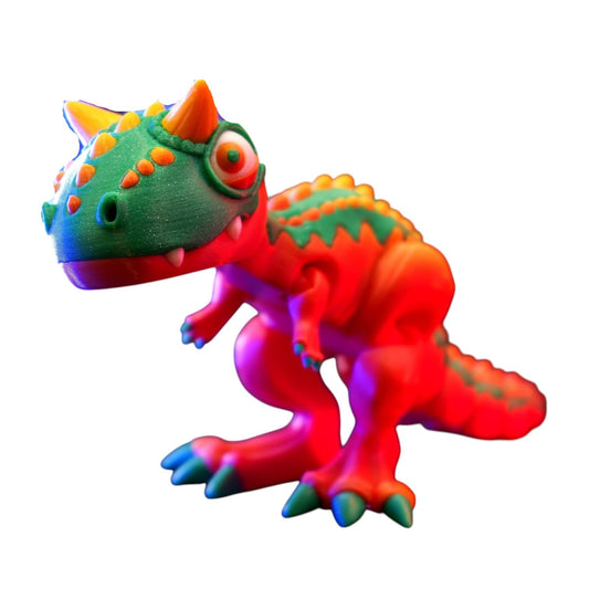 Articulated Carnotaurus Dinosaur Figure – Colorful Flexible Fidget Collectible for Desk Display or Stress Relief – 3D Printed in Canada