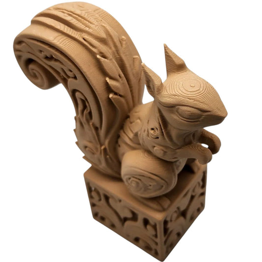 Wood Carved-Style Squirrel Figurine – Curled Tail 3D Printed Forest Animal Sculpture for Nature Decor, Gifts & Rustic Displays – 3D Printed in Canada