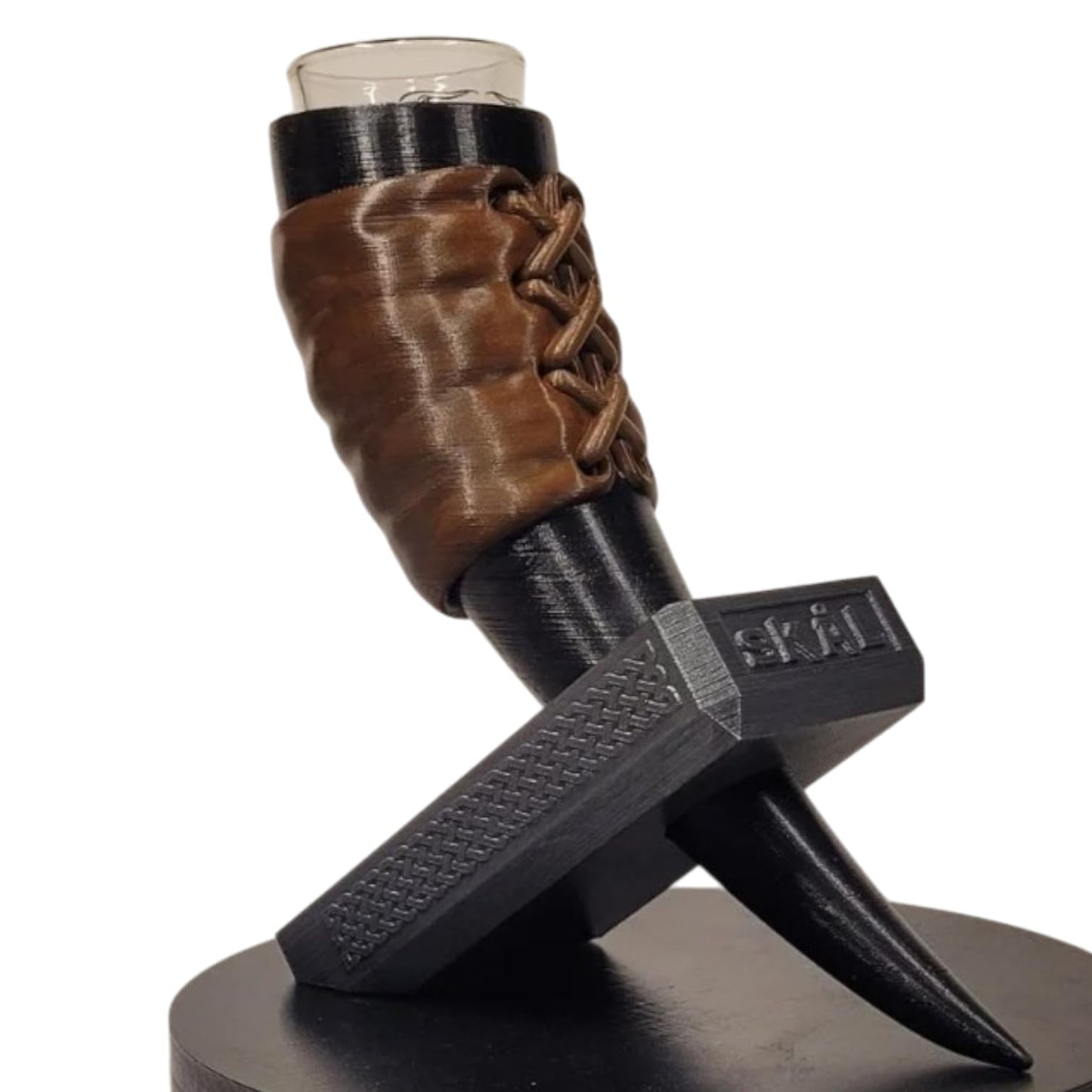 Viking Horn Shot Glass Holder Stand – Norse-Inspired Display Base for Shot Glasses or Mini Tumblers – 3D Printed in Canada