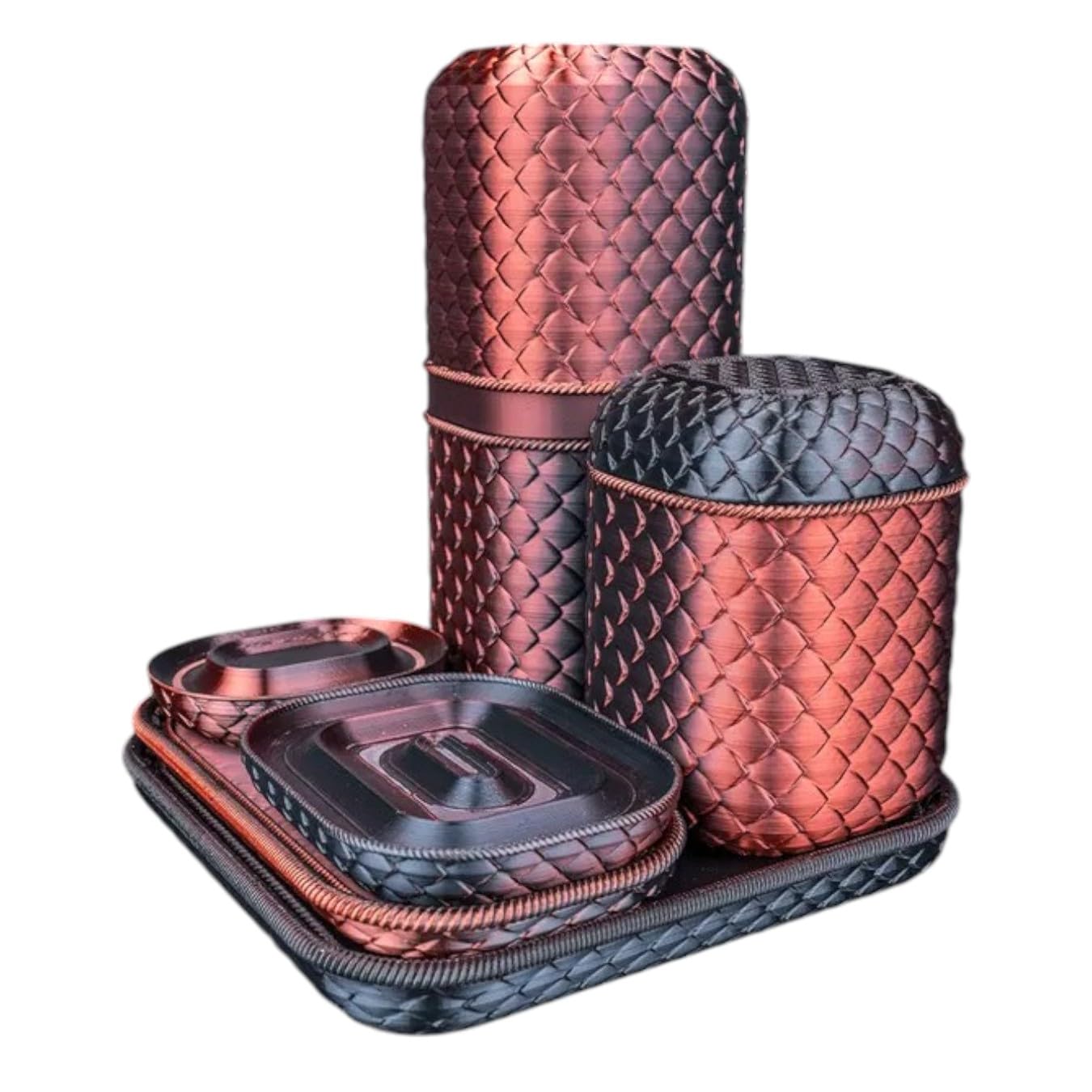 Steamy Scales Bathroom Organizer Set – Red & Black Embossed Vanity Storage Kit with Toothbrush Holders, Tissue Box & Soap Tray – 3D Printed in Canada