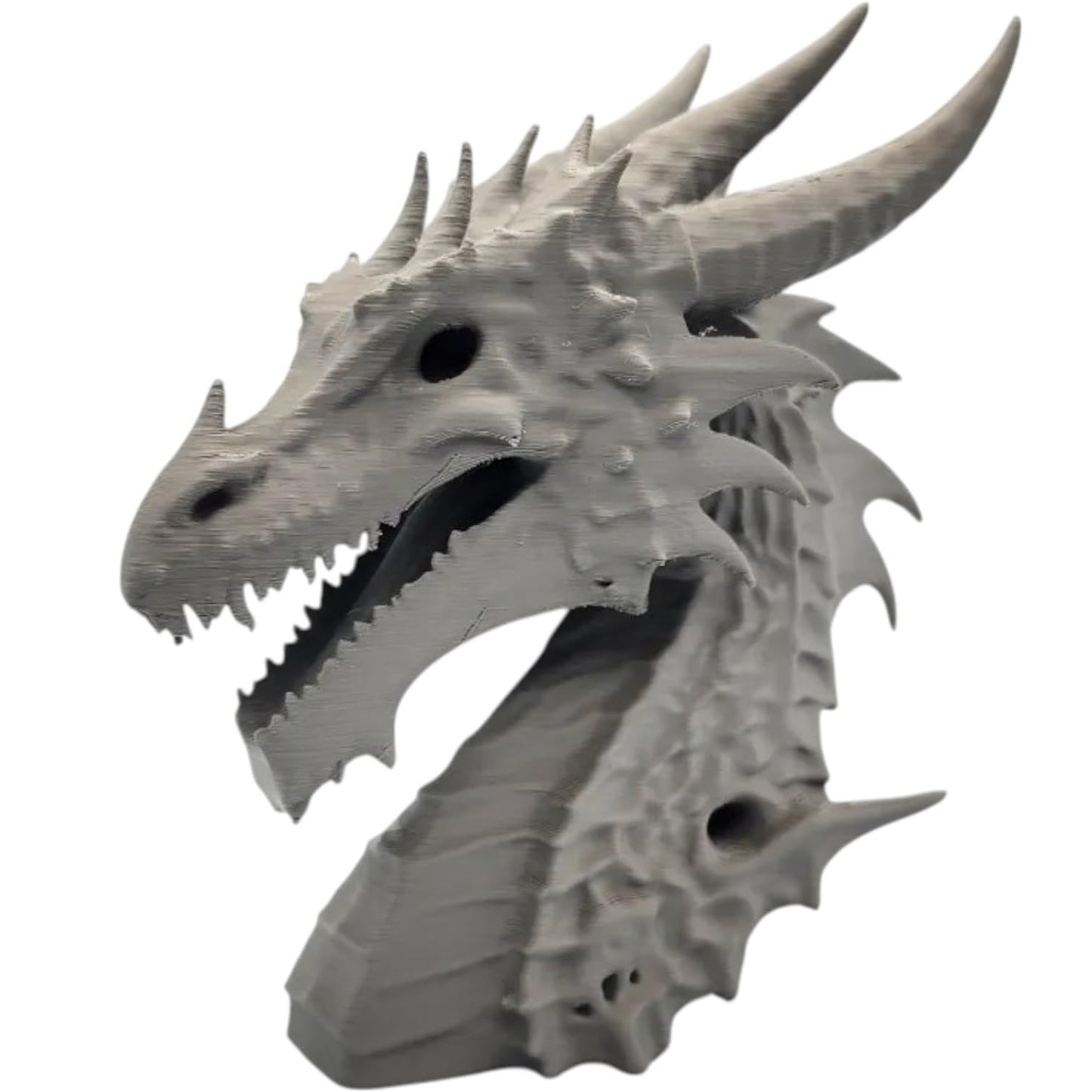 Dragon Bust Sculpture – Fierce Fantasy Creature with Jagged Scales, Horned Crown & Roaring Pose – Mythical Collectible Display – 3D Printed in Canada