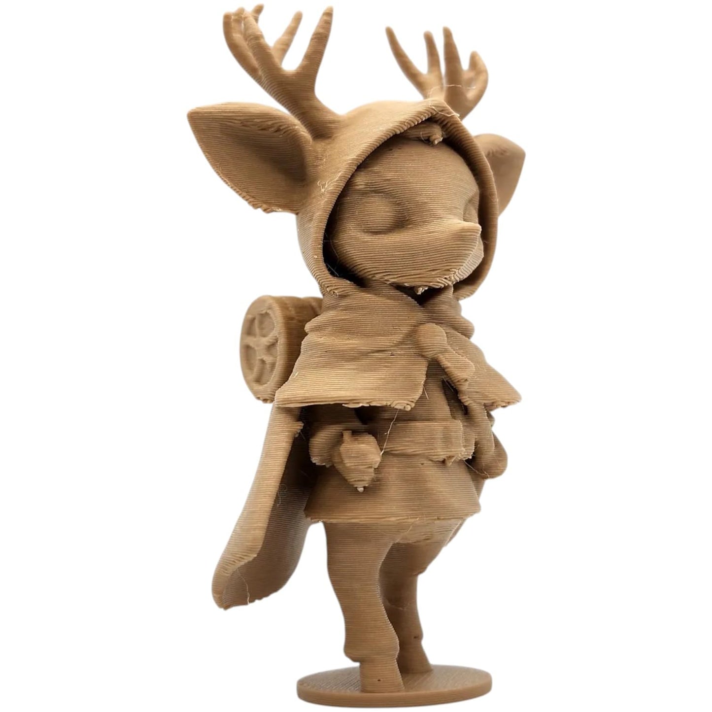 Reindeer Scout Figurine with Hood and Antlers – Wood-Style 3D Printed Fantasy Deer Character Sculpture – 3D Printed in Canada