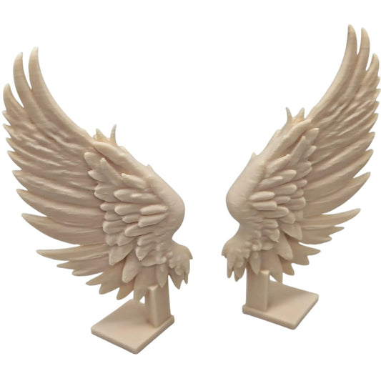 Angel Wings Sculpture on Stands – Feathered Gothic Decor for Desk, Altar, Bookshelf or Mantel Display – Elegant Spiritual Figurines for Teens and Adults – 3D Printed in Canada
