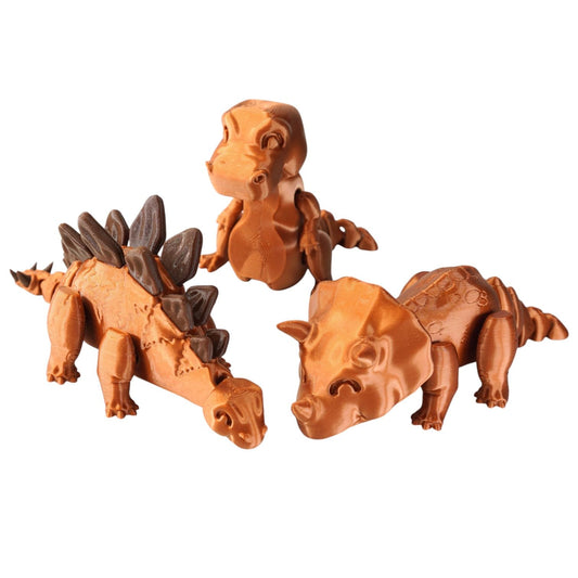 Adorable 3-Pack 3D Printed Dino Figurines – Tyrannosaur, Triceratops & Stegosaurus Bundle – Fidget Set for Teens & Adults – 3D Printed in Canada
