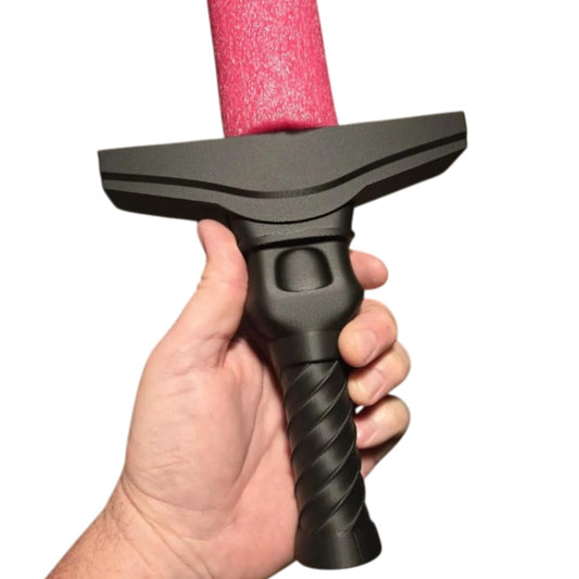 Twisted Helm Pool Noodle Sword Handle – Spiral Grip Foam Blade Hilt with Modern Guard for Cosplay, LARP & Fantasy Combat – 3D Printed in Canada