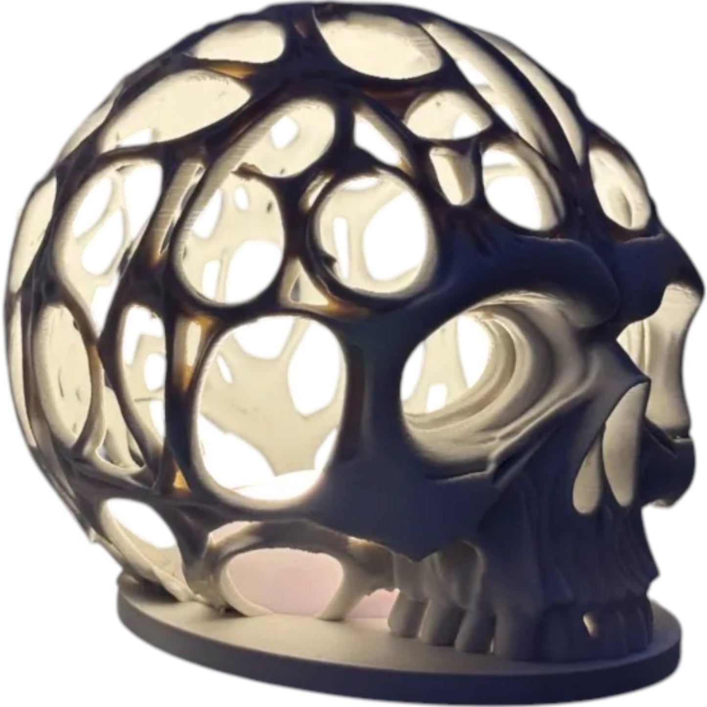 Ethereal Voronoi Skull Lamp – Gothic Ambient Night Light for Desk or Shelf Display – 3D Printed in Canada