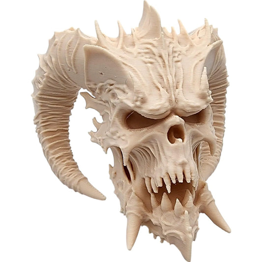 Big-Horn Demon Skull – Spiked Gothic Skull Sculpture with Twisted Horns for Dark Fantasy Decor or Horror Displays – 3D Printed in Canada