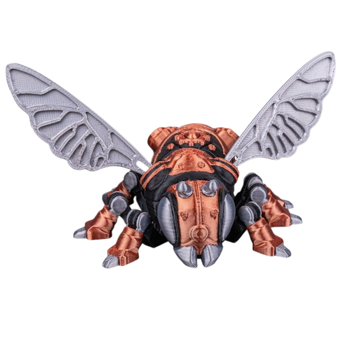 W4-5P FuryStinger Robotic Wasp Figurine – Black and Copper Mech Insect Model with Wing Blades and Drill-Tip Tail – 3D Printed in Canada