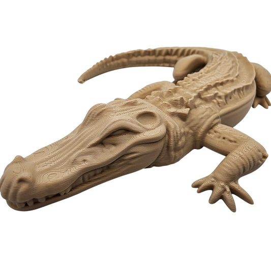 Alligator Figurine – Wood-Style 3D Printed Alligator Sculpture with Tribal Detailing for Shelf, Garden, or Reptile Decor – 3D Printed in Canada