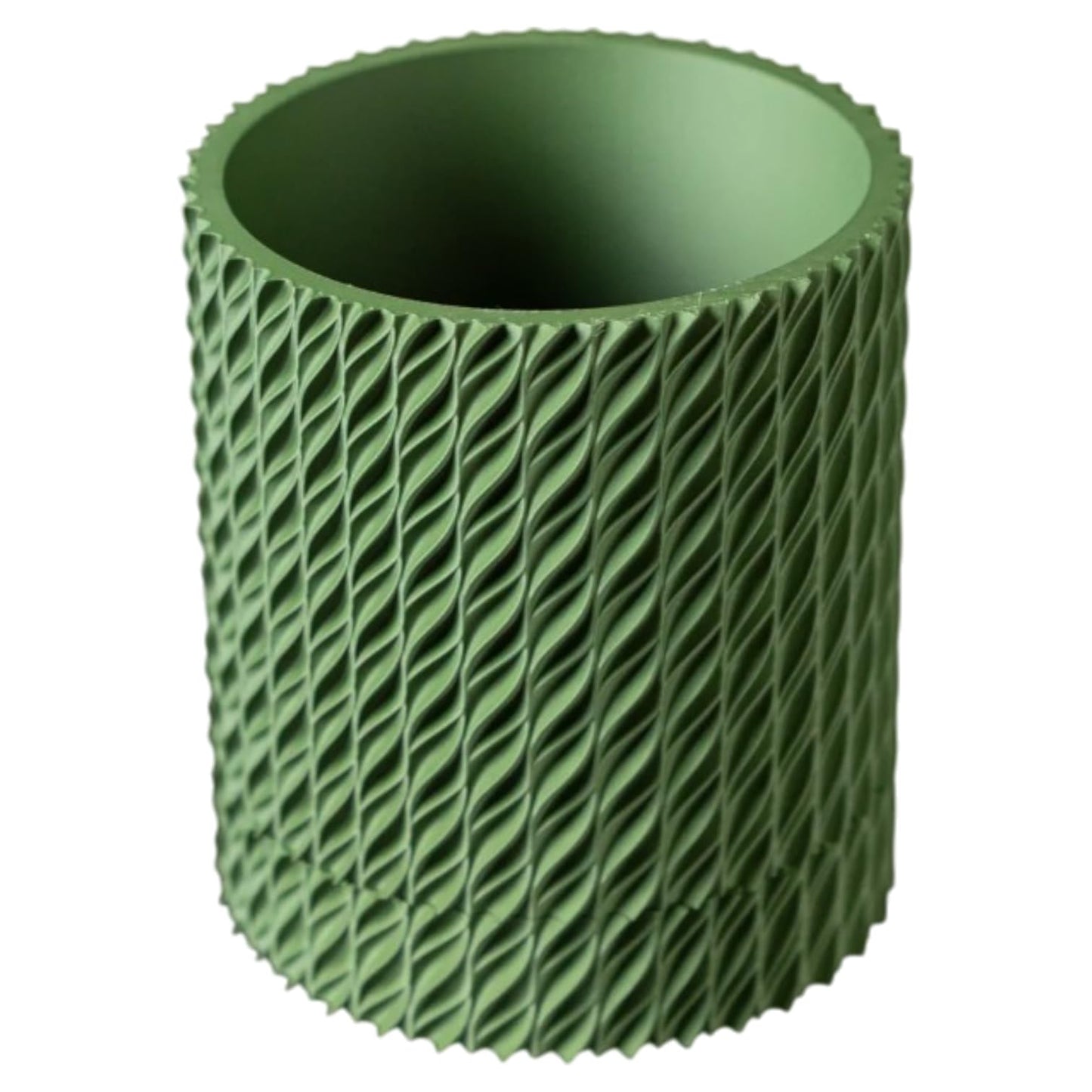 Textured Green Planter Pot with Flowing Twist Pattern – Modern Cylinder for Indoor Houseplants, Succulents & Herbs – 3D Printed in Canada