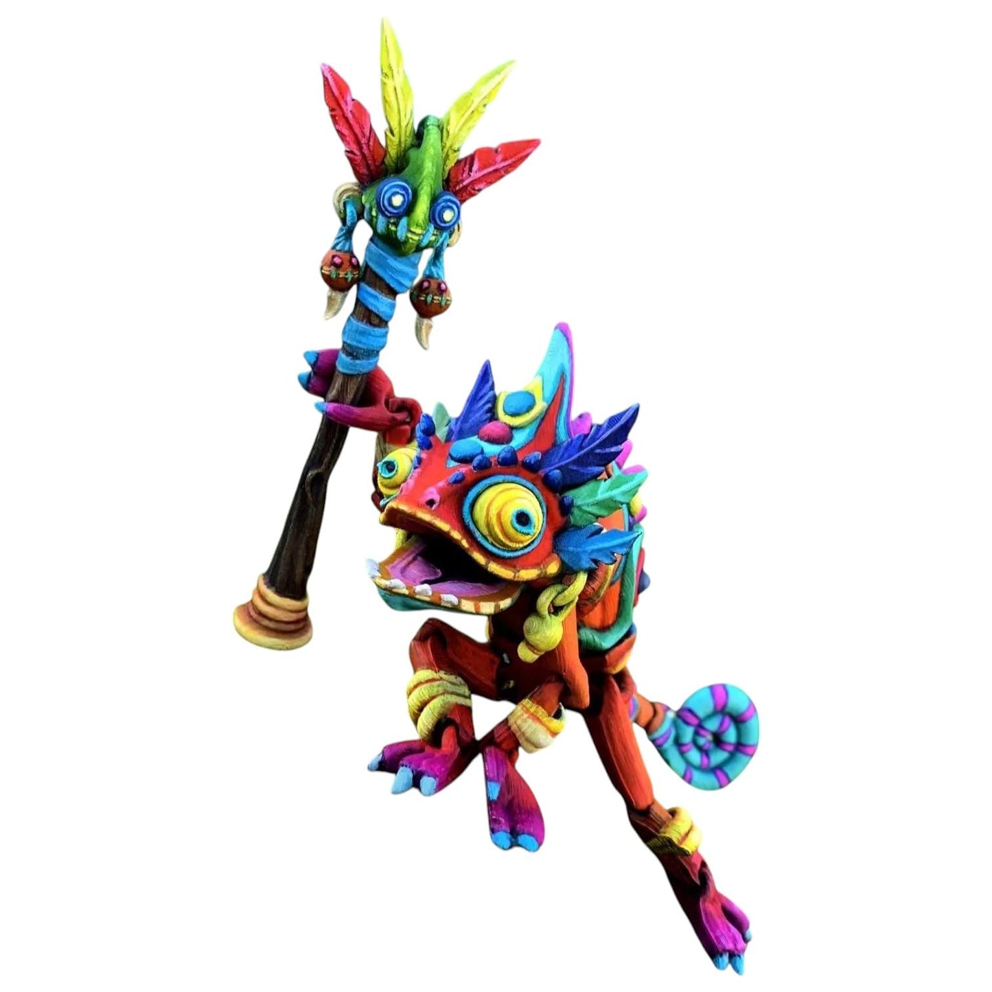 Articulated Shaman Chameleon Figurine – Tribal-Inspired Desk Fidget for Teens & Adults – Stress Relief & Focus Tool – 3D Printed in Canada