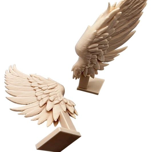 Angel Wings Sculpture on Stands – Feathered Gothic Decor for Desk, Altar, Bookshelf or Mantel Display – Elegant Spiritual Figurines for Teens and Adults – 3D Printed in Canada