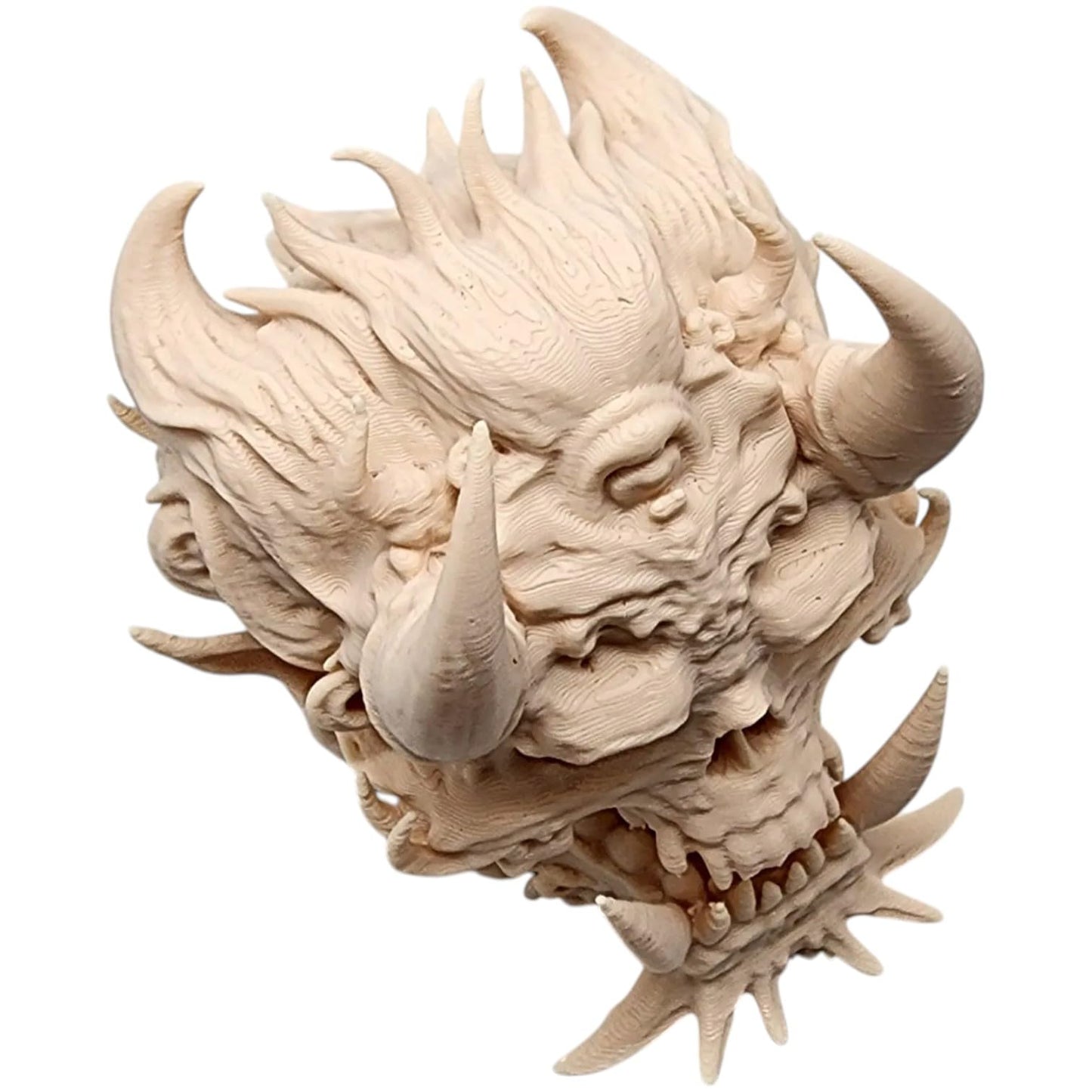 Fire Demon Skull – Fierce Horned Skull Sculpture with Fangs and Infernal Detail for Gothic Decor, Horror Displays, or Fantasy Collections – 3D Printed in Canada