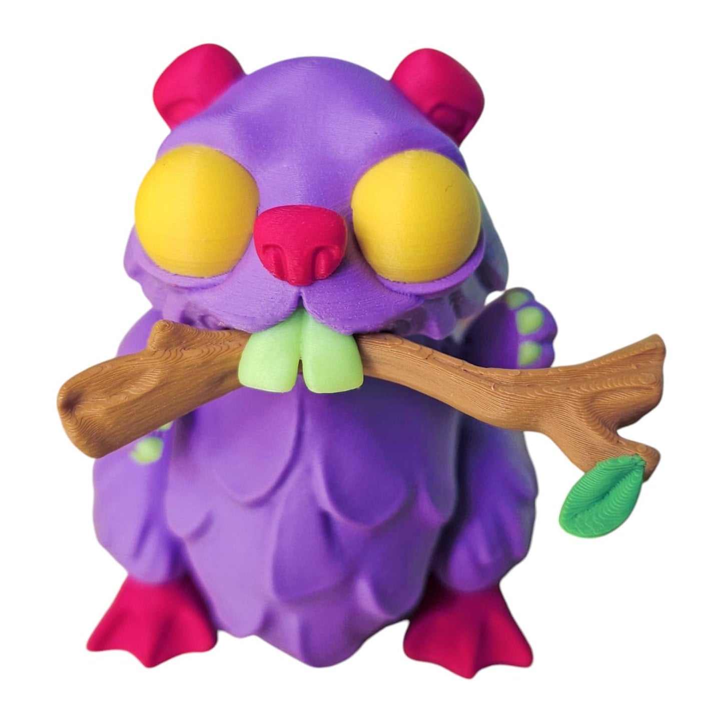Twisty Beaver Fidget Figurine – Quirky Purple Critter with Wood Stick, Desk Toy for Stress Relief & Collectors – Articulated Animal Display Model – 3D Printed in Canada