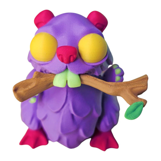 Twisty Beaver Fidget Figurine – Quirky Purple Critter with Wood Stick, Desk Toy for Stress Relief & Collectors – Articulated Animal Display Model – 3D Printed in Canada