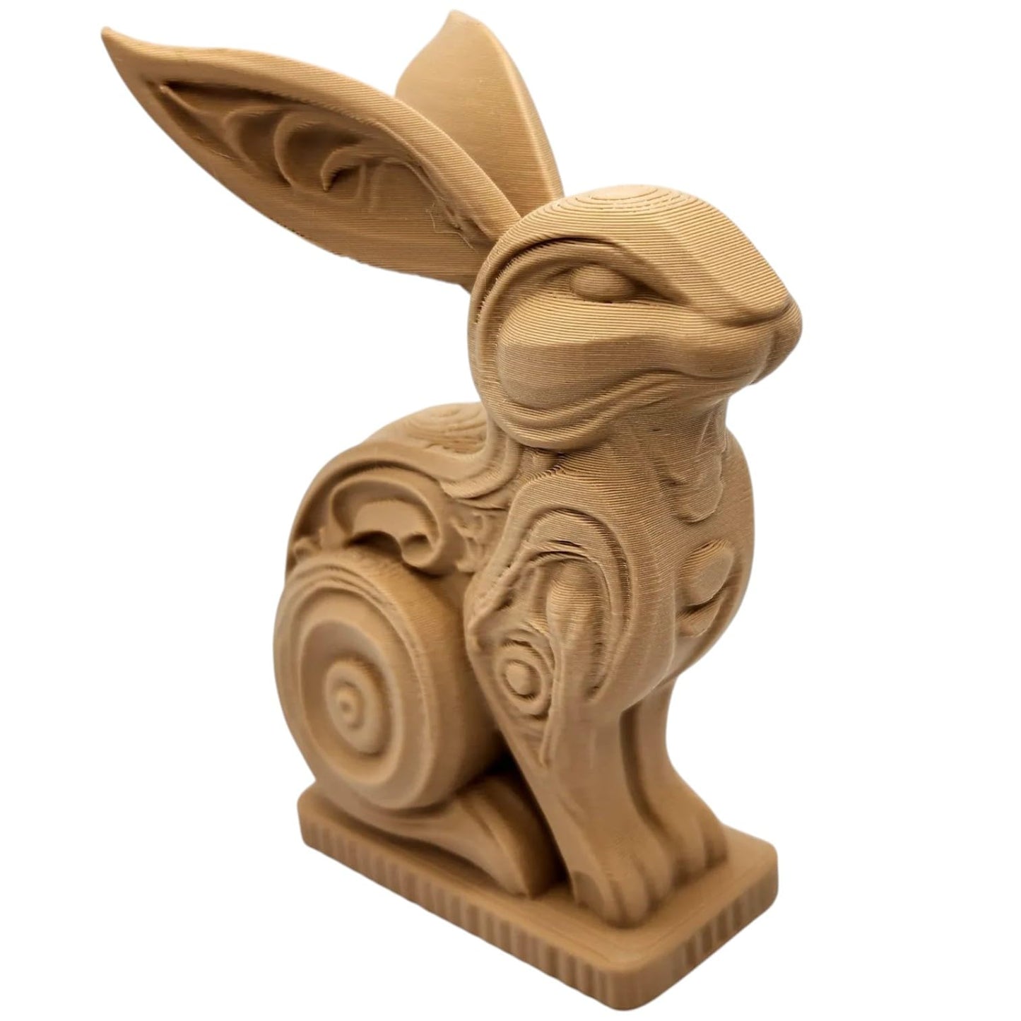 Wood Carved-Style Tribal Rabbit Figurine – Ornamental 3D Printed Bunny Sculpture for Shelf Decor, Symbolic Art & Collectors – 3D Printed in Canada