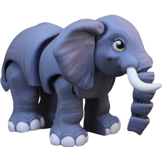 Cute Articulated Elephant Figurine – Movable 3D Printed Animal Toy for Desk Decor, Stress Relief & Collectors – 3D Printed in Canada