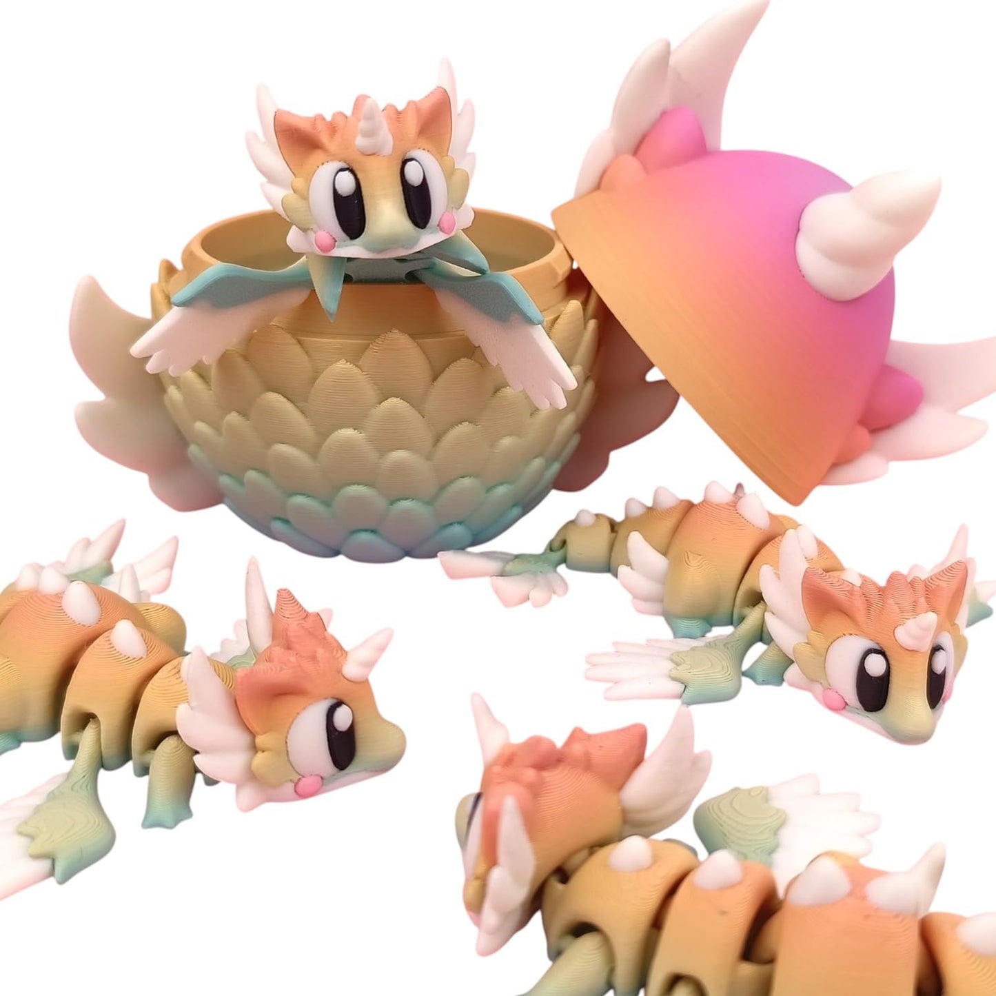 Articulated Celestial Dragon with Container Egg Shell – Articulated Fantasy Figurine for Display or Fidgeting – Pastel Dragon Collectible Model – 3D Printed in Canada